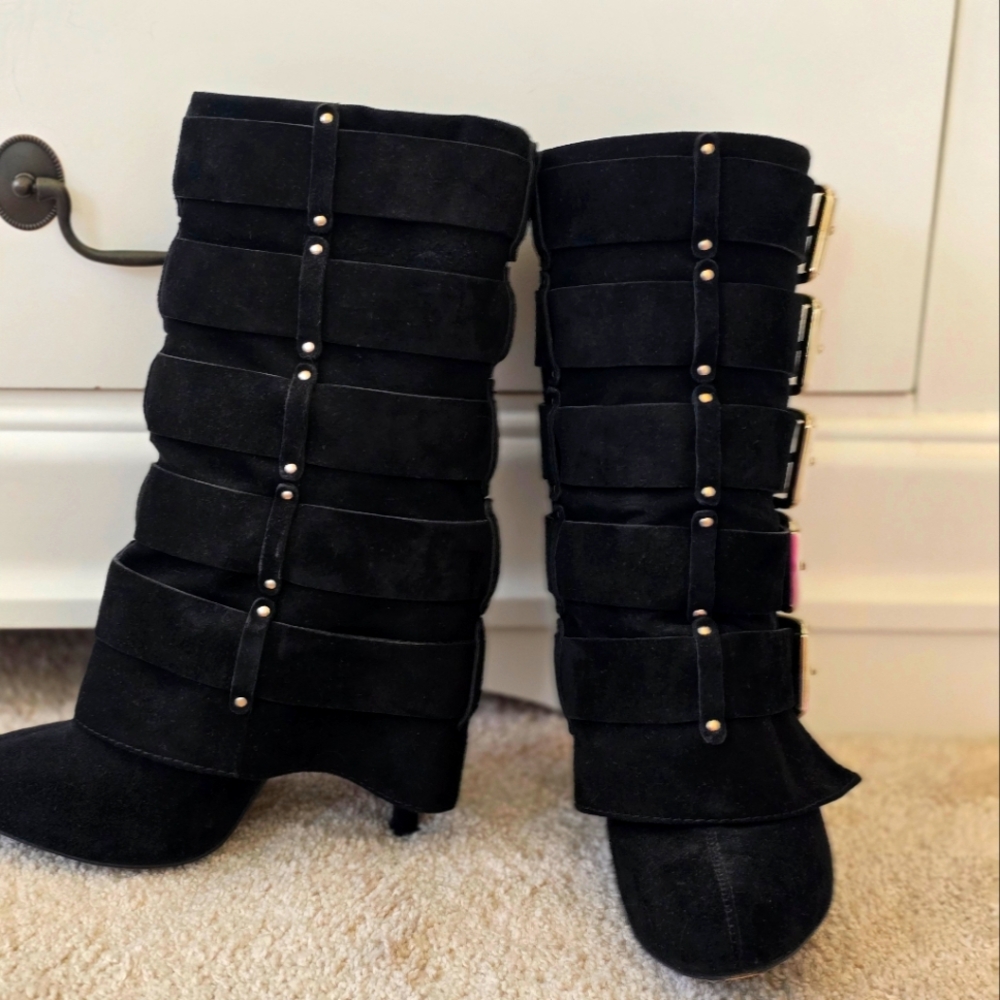 GIUSEPPE ZANOTTI Black Suede Leather Buckle Covered Boot 5, 35